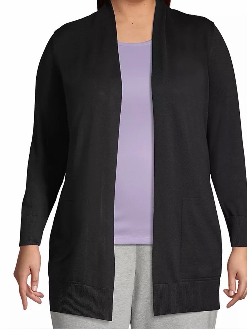 Lands' End Open-Front Cardigan Sweater Long SZ L Cotton Pockets Bundle of 2